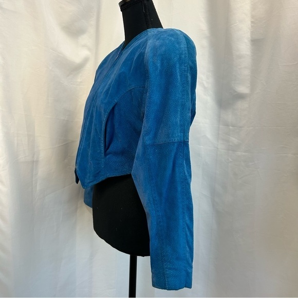 DANIER Leather Sport blue suede rare retro vintage 80’s 90’s bolero jacket Sz S - Picture 3 of 11